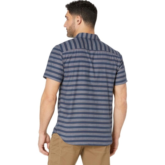 Columbia Men's Shoals Point Short Sleeve Shirt Size M Snaps Gray Stripe Cotton - Picture 2 of 13